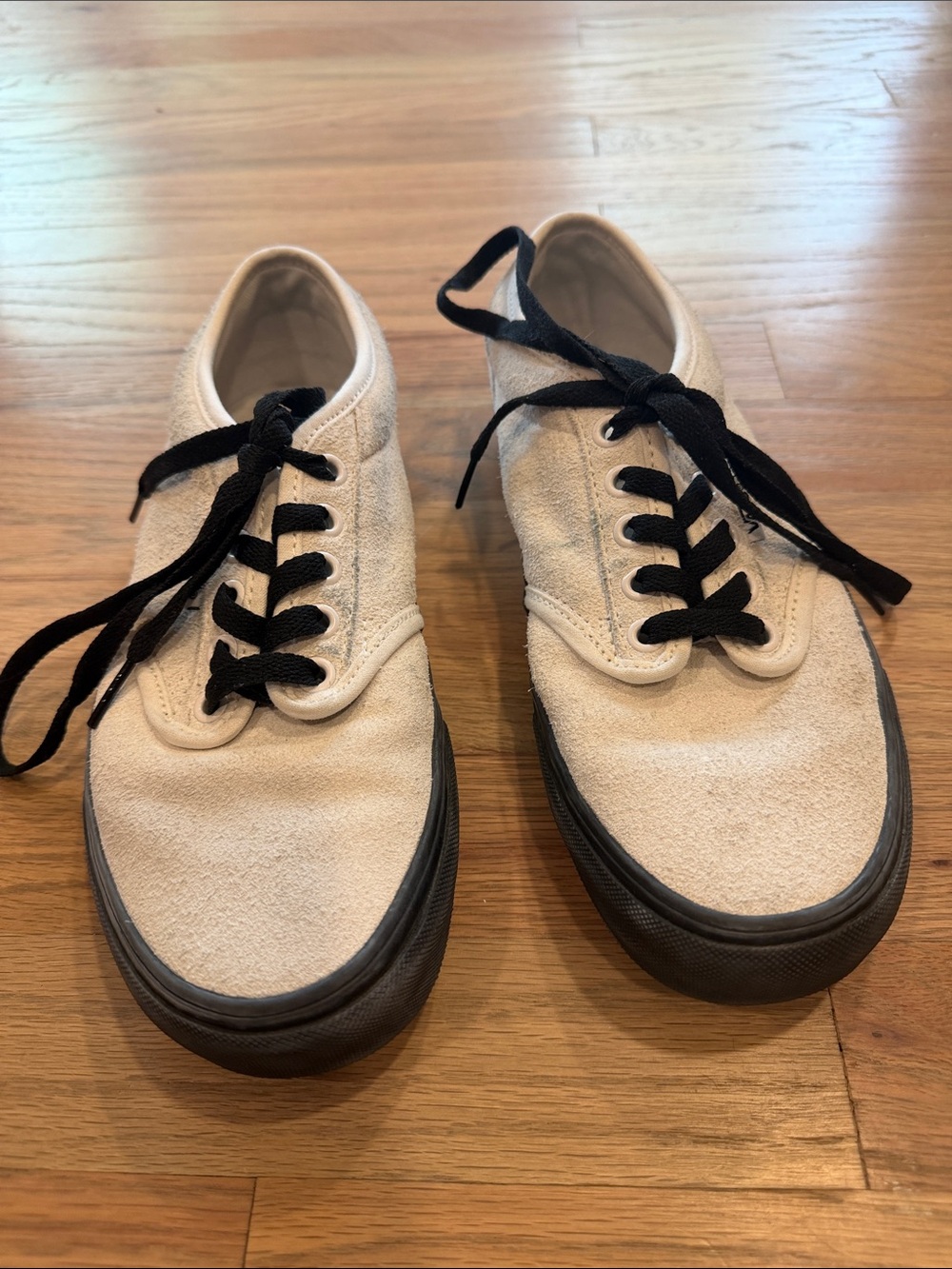 Vans Chalk Grey Suede Low Top Sneakers Black Sole Lace Up Shoes